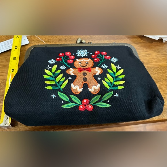 Festive Holiday Clutch/Crossbody or Wristlet with Gingerbread Embroidered Design